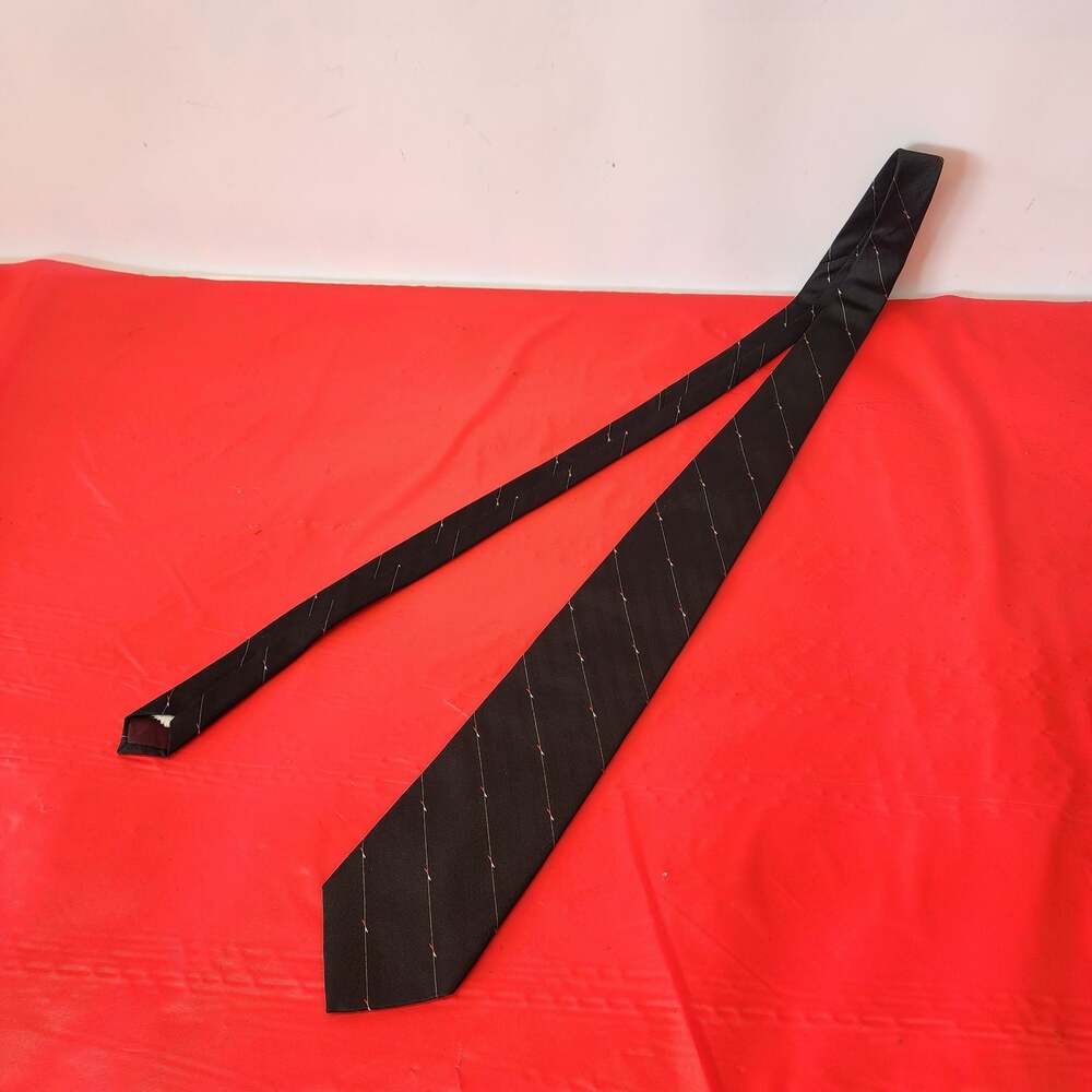 Bachrach Vintage Men's Silk Necktie Black Herringbone with Diagonal Pinstripe